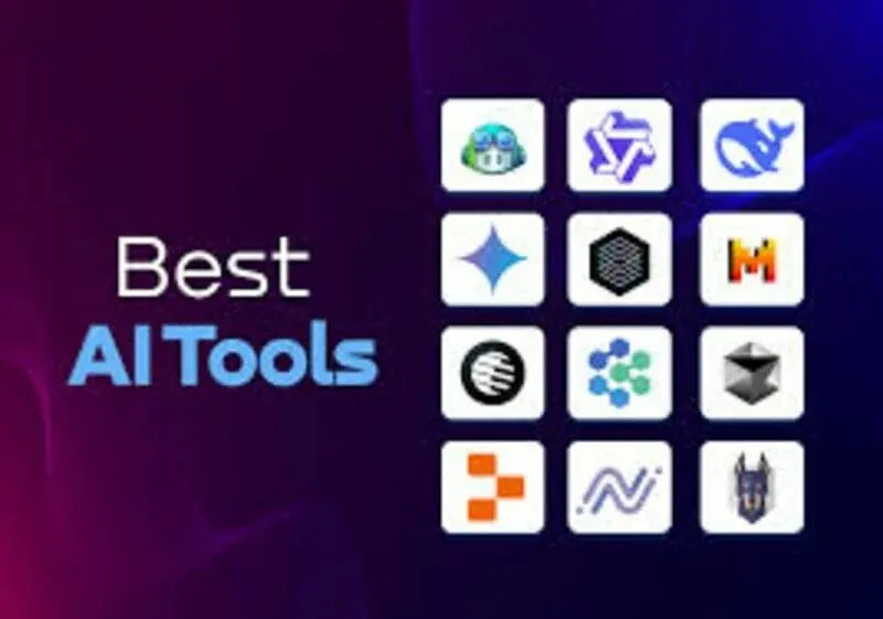 Grid of various AI tool logos.